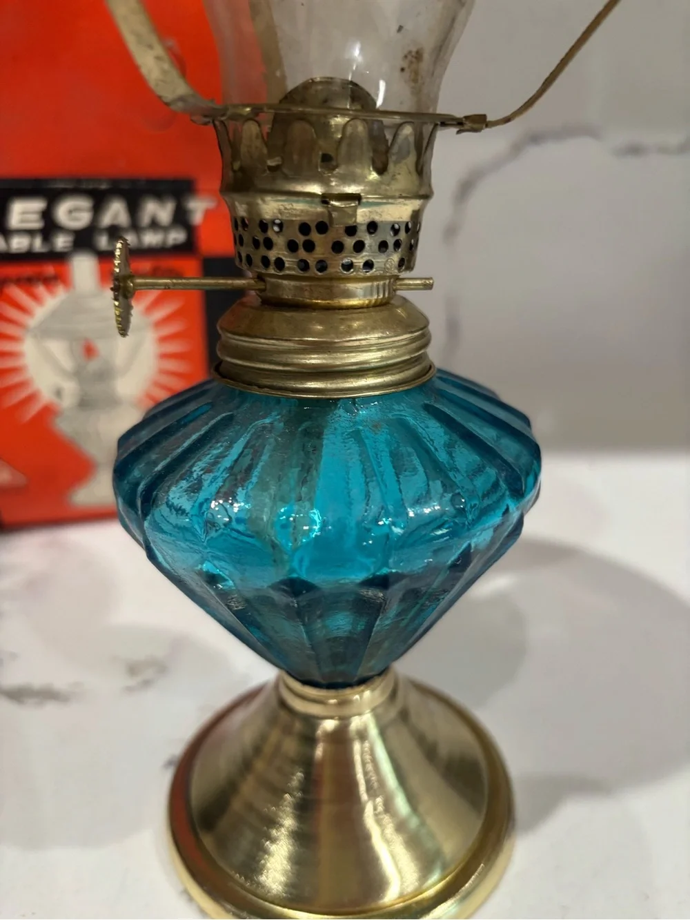 Vintage Blue oil Glass Table Lamp with Brass Accents